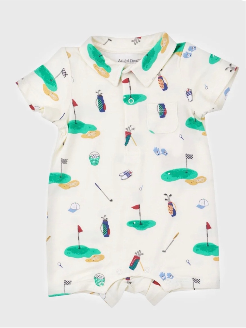 Angel Dear Cream Golf Print Polo Romper 24M